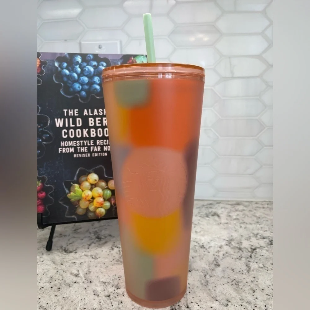 Starbucks 2024 Multicolor Patterned Peach Coral Soft Touch Target Tumbler. NWT!